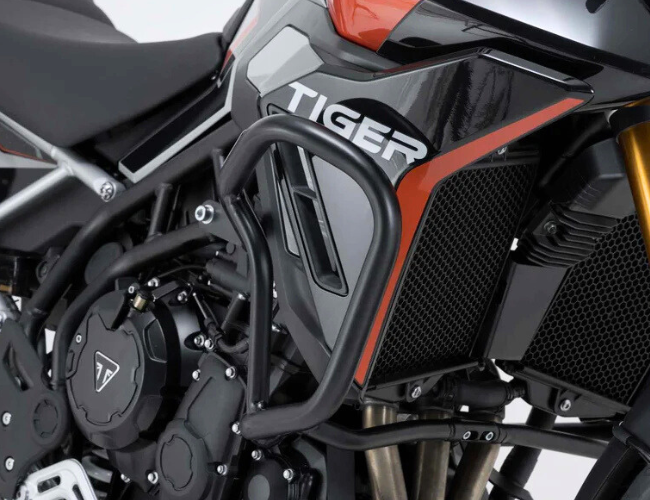 SW-Motech crash bar protection fitted on Triumph Tiger motorcycle