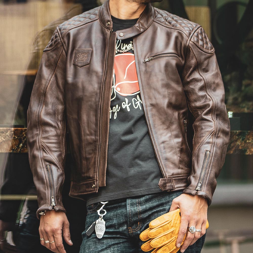 Age of Glory Rogue Leather Motorcycle Jacket Waxed Brown