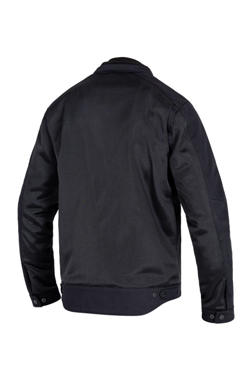 Angled rear view of the John Doe Aero Mesh Jacket in black – mesh motorcycle jacket with CE protection