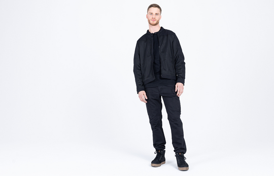 Model wearing John Doe Aero Mesh Jacket in black – front view