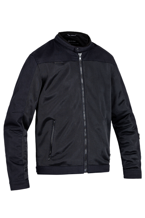 Front studio shot of the John Doe Aero Mesh Jacket in black – zipped mesh motorcycle jacket with XTM® protection