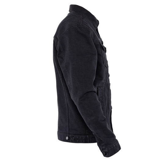 John Doe Maverick jacket in Black Raw denim – left side view