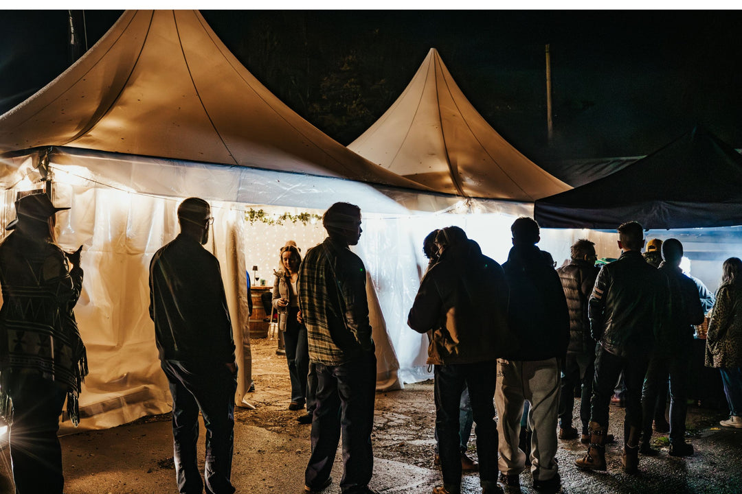 View of the Machinehead Moto 1 Big Bash marquee from outside during the evening event