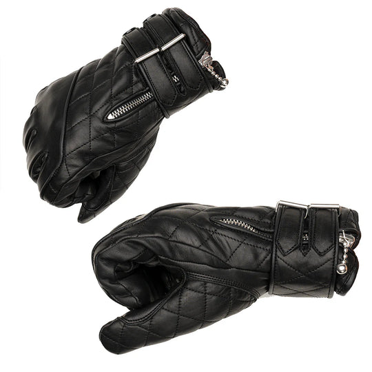 Goldtop - Quilted Cafe Racer Gloves - Black