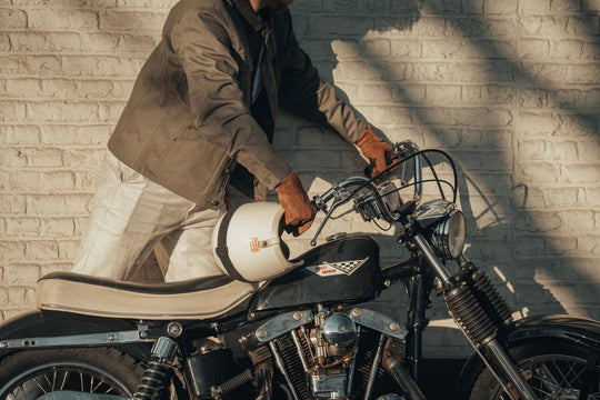 Model Wearing Age Of Glory Craftsman Jacket in Olive, Side View, Buttoned cuffs and Pockets