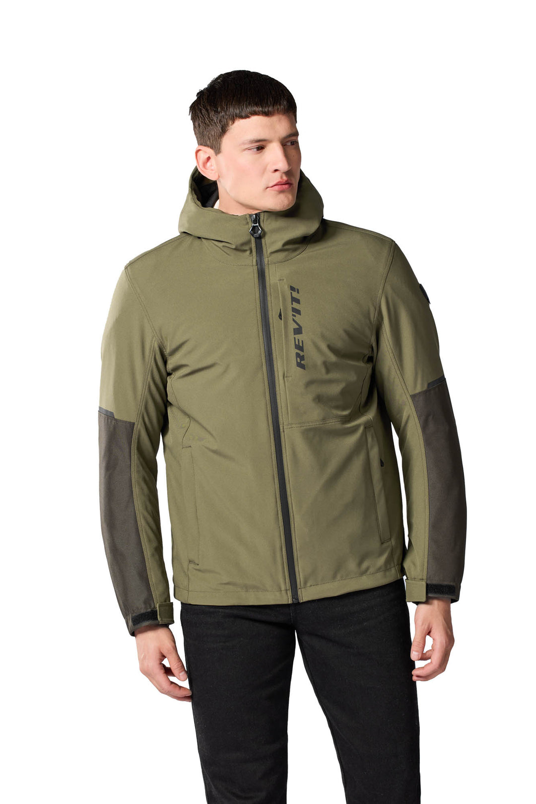 Model wearing REV'IT! Traffic 2 H20 Jacket - Tarmac, front view