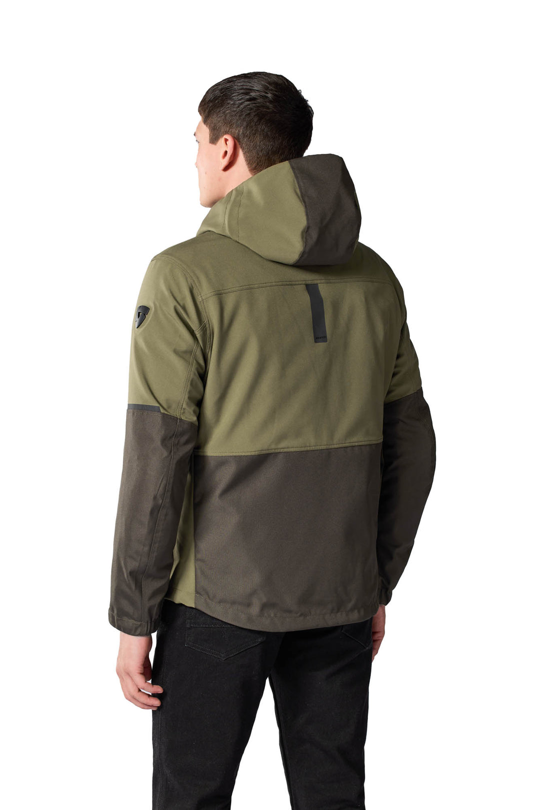 Model wearing REV'IT! Traffic 2 H20 Jacket - Tarmac, Rear three-quarter view