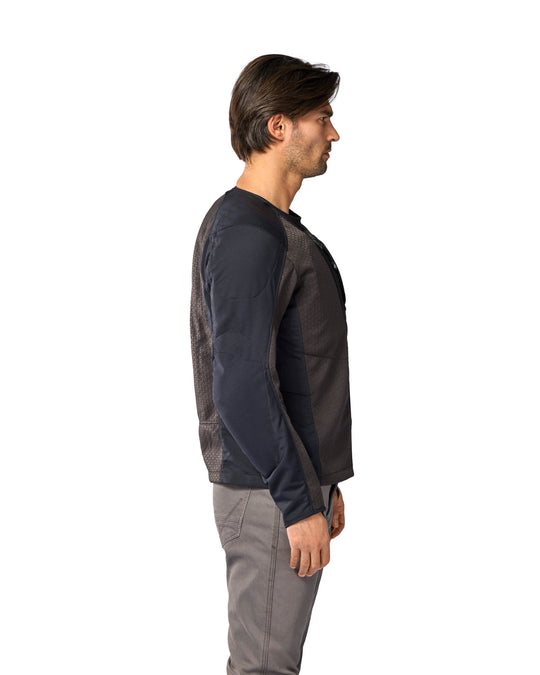 Model wearing REV’IT! Nucleus Protector Jacket, right side view