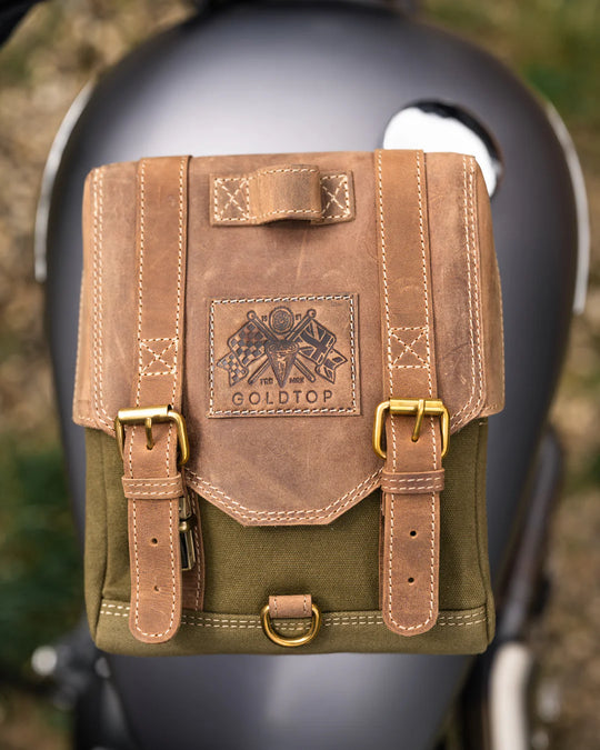 Goldtop Canvas & Leather Tank Bag - Large - Olive Green & Light Tan