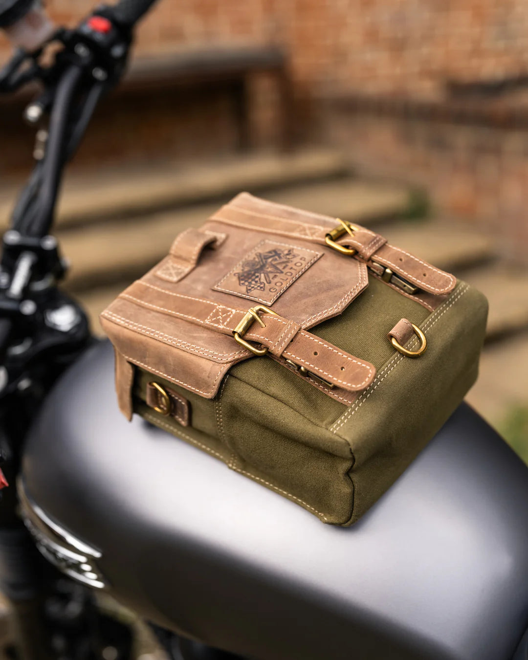 Goldtop Canvas & Leather Tank Bag - Large - Olive Green & Light Tan