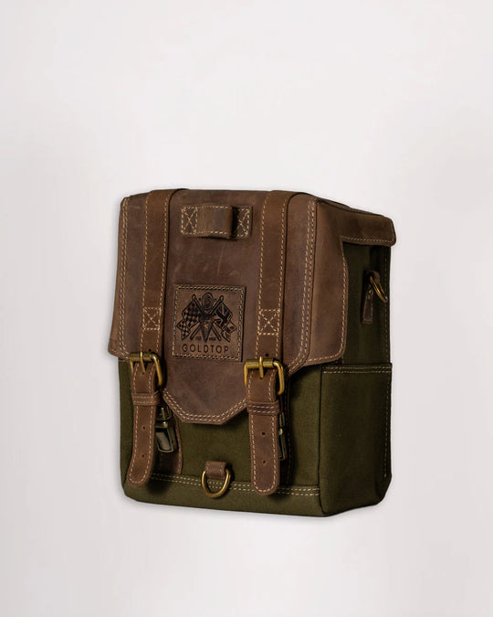 Goldtop Canvas & Leather Tank Bag - Large - Olive Green & Light Tan