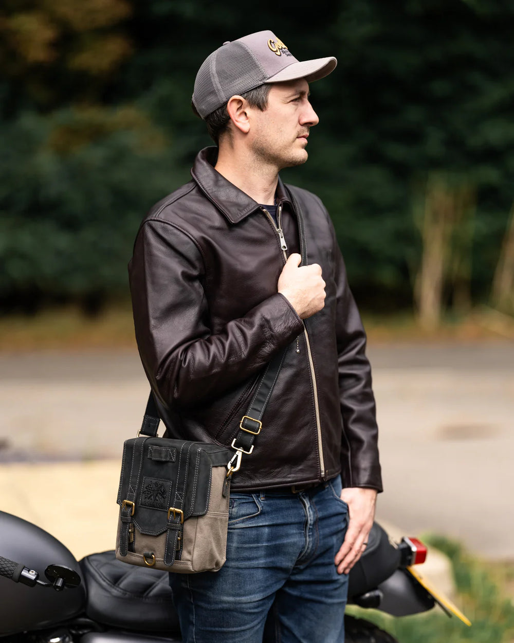 Goldtop Canvas & Leather Tank Bag - Large - Slate Grey & Black