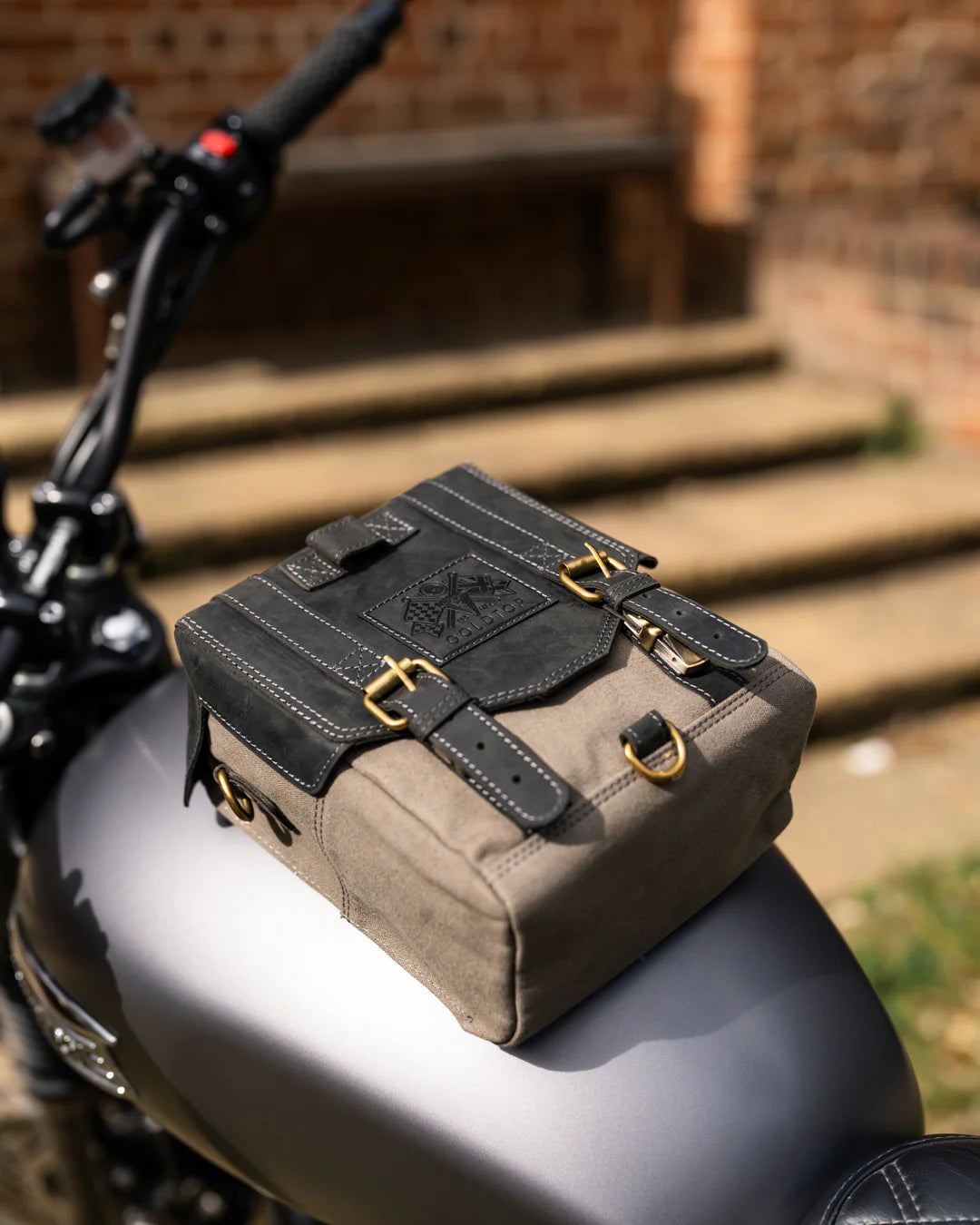 Goldtop Canvas & Leather Tank Bag - Large - Slate Grey & Black