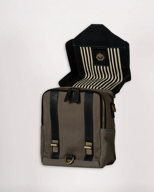 Goldtop Canvas & Leather Tank Bag - Large - Slate Grey & Black