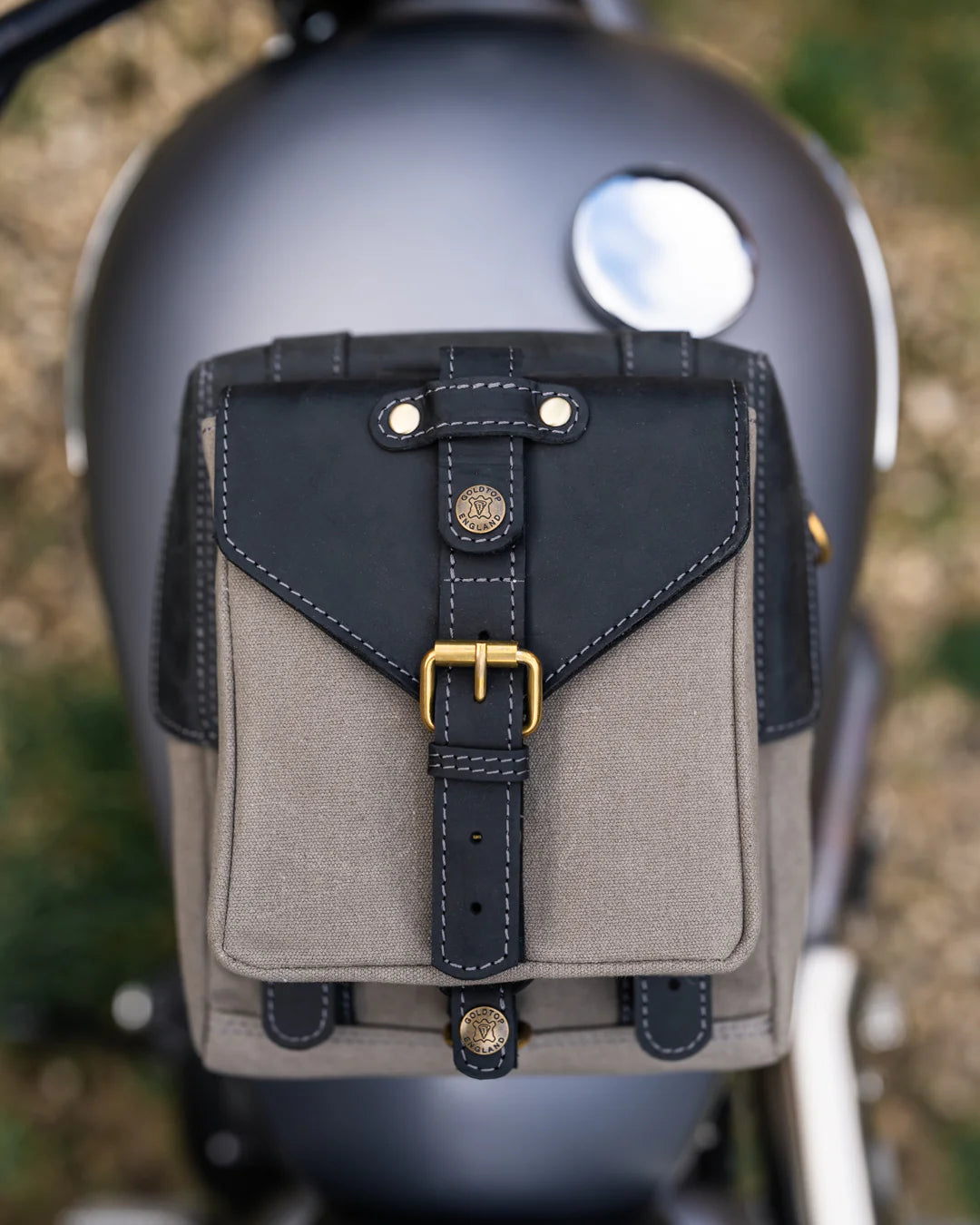 Goldtop Canvas & Leather Tank Bag - Large - Slate Grey & Black