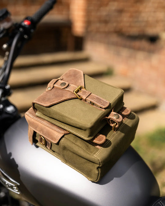 Canvas & Leather Tank Bag - Small - Olive Green & Light Tan