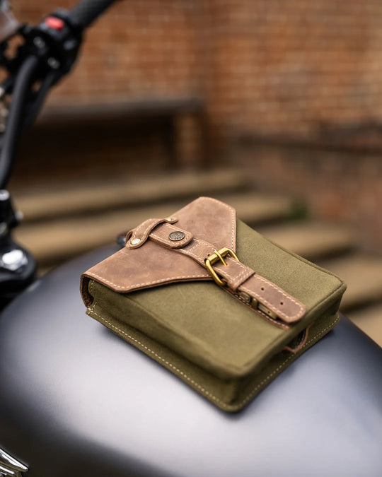 Canvas & Leather Tank Bag - Small - Olive Green & Light Tan