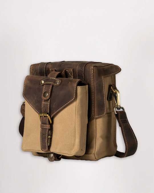 Canvas & Leather Tank Bag - Small - Sahara & Tobacco