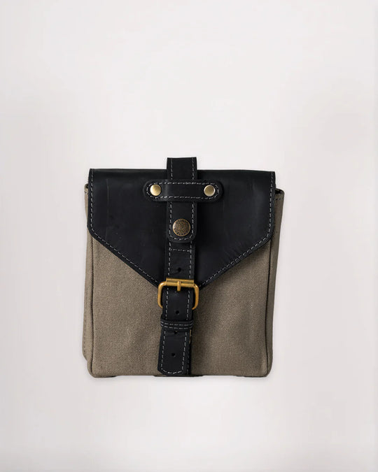 Canvas & Leather Tank Bag - Small - Slate Grey & Black