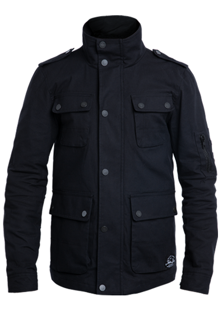 John-Doe-Logo-Explorer-Jacket-Black-Front-View-Collar-up