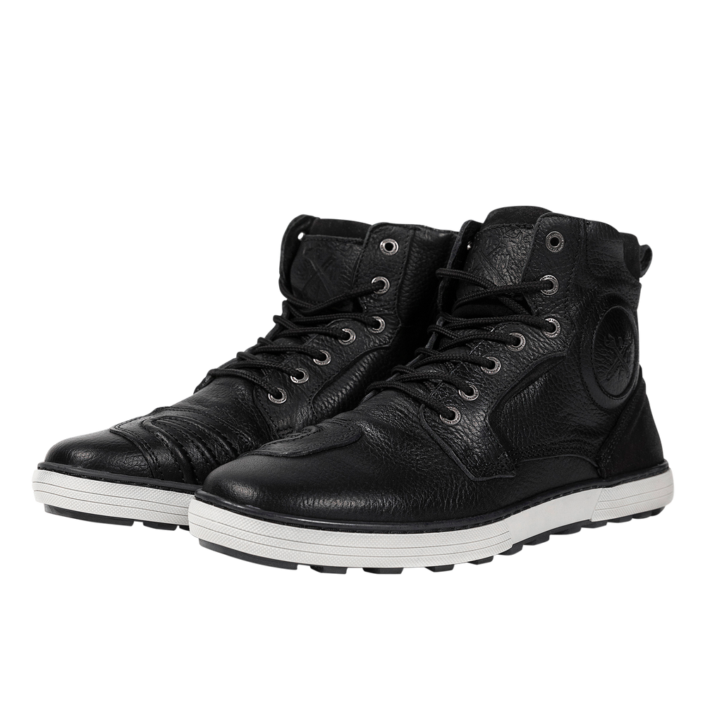 Right-Left-John-Doe-Logo-Shifter-Boots-3/4-View-Black-Leather