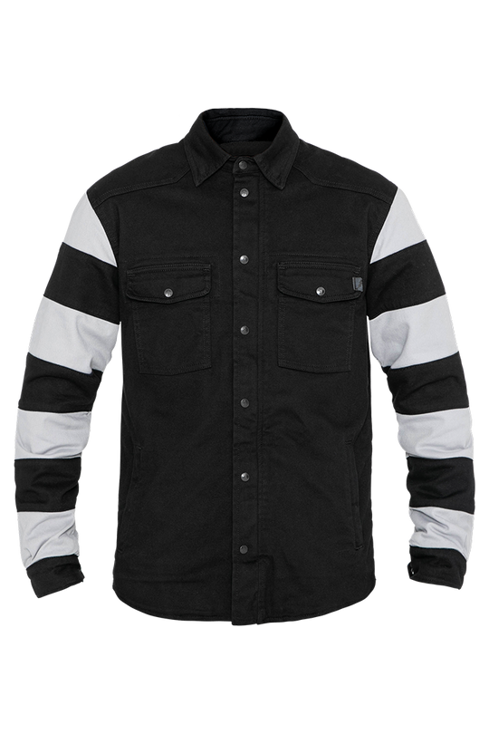 John-Doe-Prison-XTM-Motoshirt-Black-White-Striped-Sleeves-Full-Front-View-Black-Chest-Panel