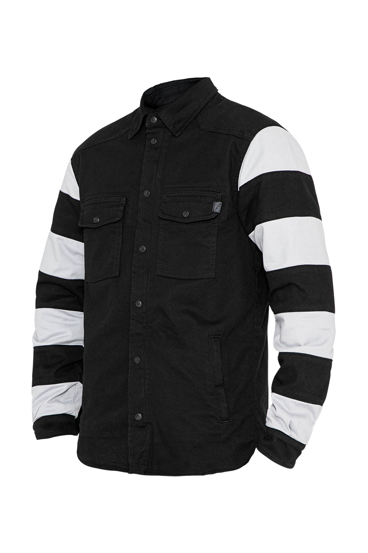 John-Doe-Prison-XTM-Motoshirt-Black-White-Striped-Sleeves-Front-View-Black-Chest-Panel