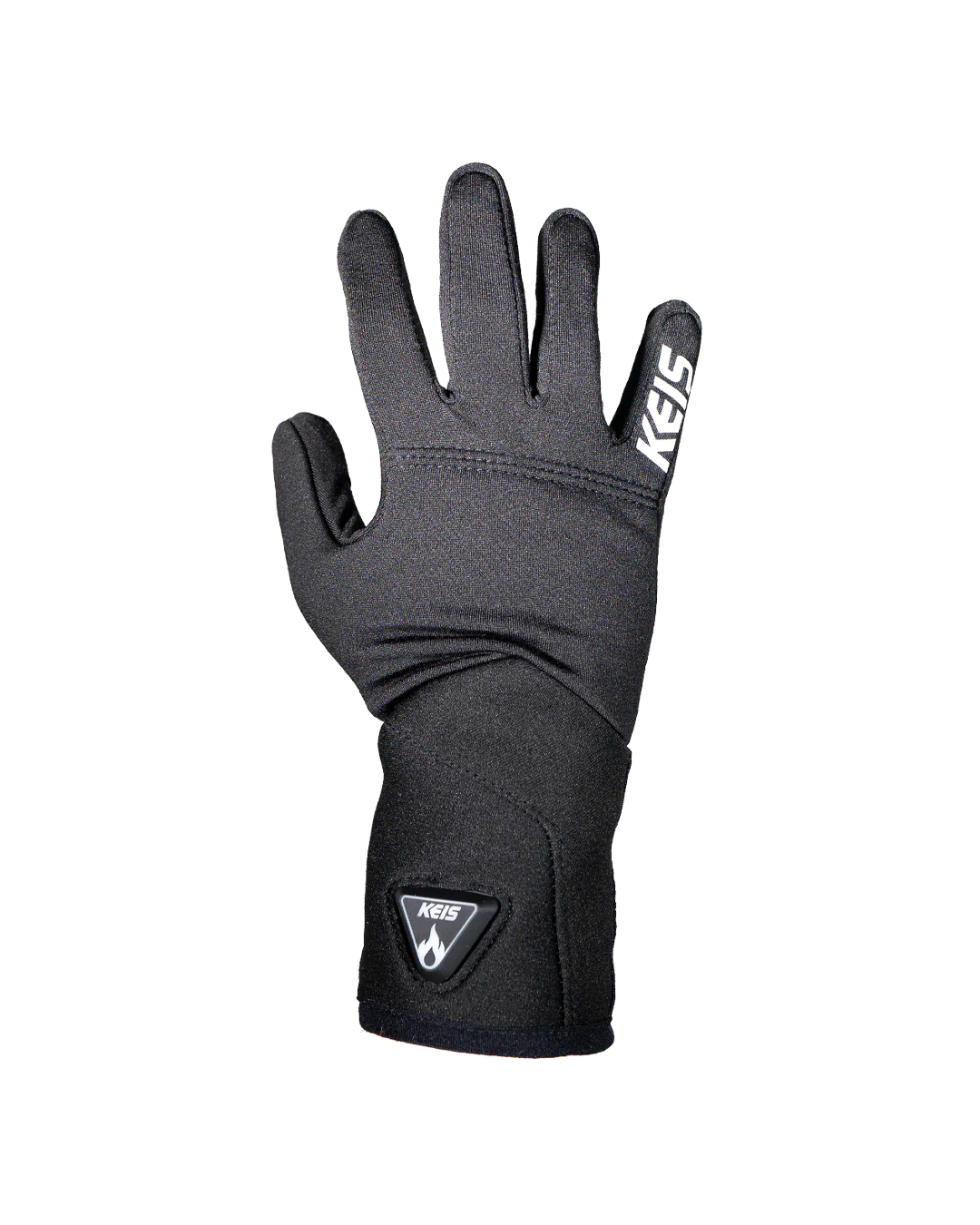 Back view of KEIS G201 Heated Inner Gloves featuring KEIS logo and extended wrist cuff.