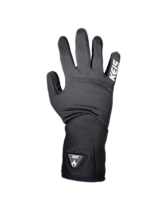 Back view of KEIS G201 Heated Inner Gloves featuring KEIS logo and extended wrist cuff.