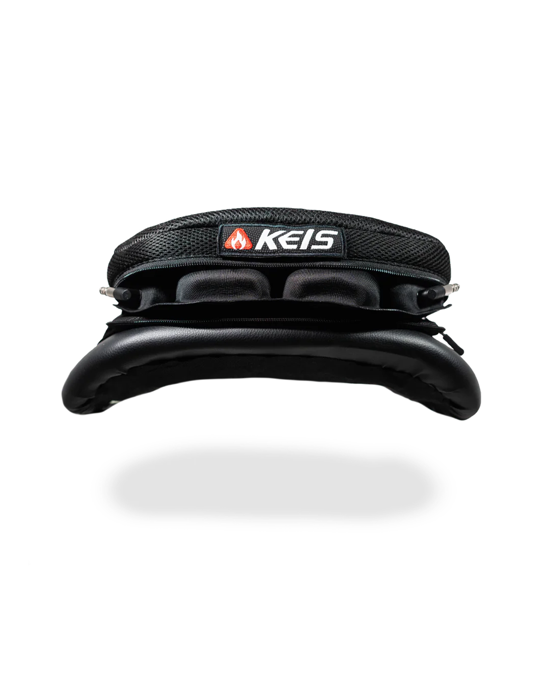 Side profile of the KEIS Heated Motorcycle Cushion showing the dual bladder structure and mesh surface.