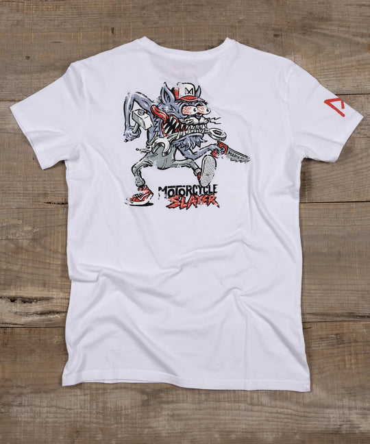 Maria-riding-Tshirt-slayer-white-back