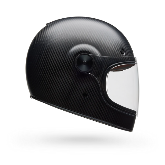 Black carbon fibre full face motorcycle helmet left side view