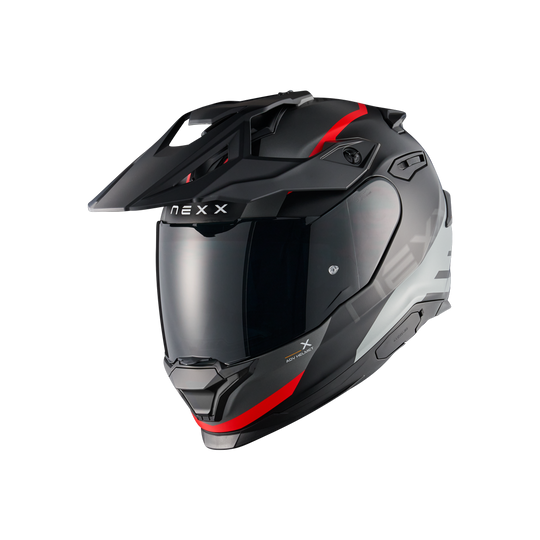 Front left view of Nexx Y.TRAVL Quest Helmet - Black Red