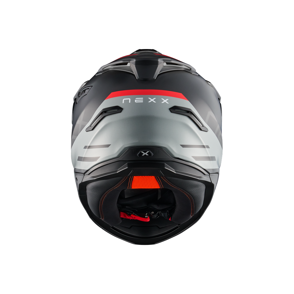 Rear view of Nexx Y.TRAVL Quest Helmet - Red Black