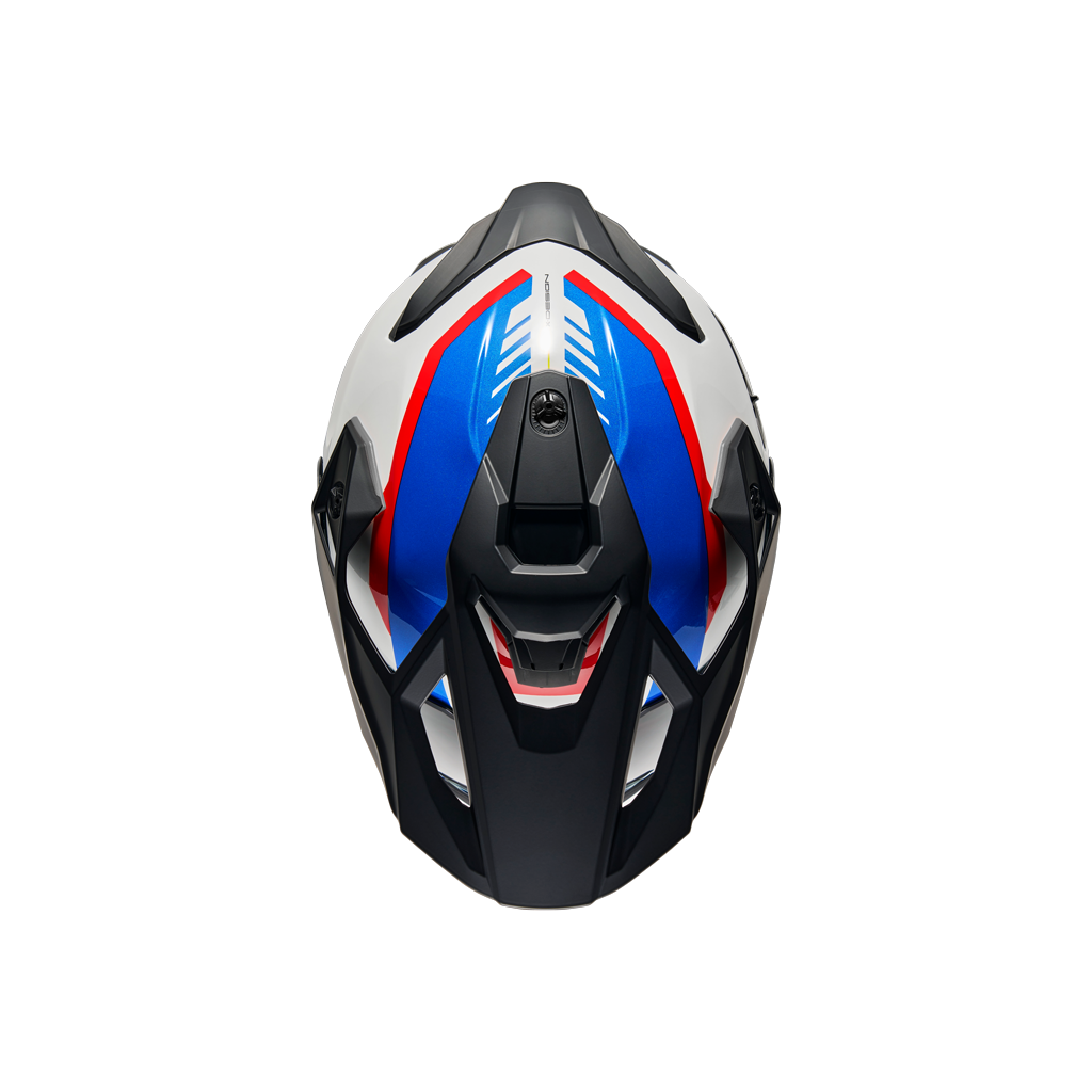 Top view of Nexx Y.TRAVL Quest Helmet - While Blue Red