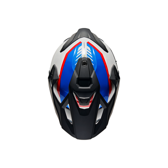 Top view of Nexx Y.TRAVL Quest Helmet - While Blue Red