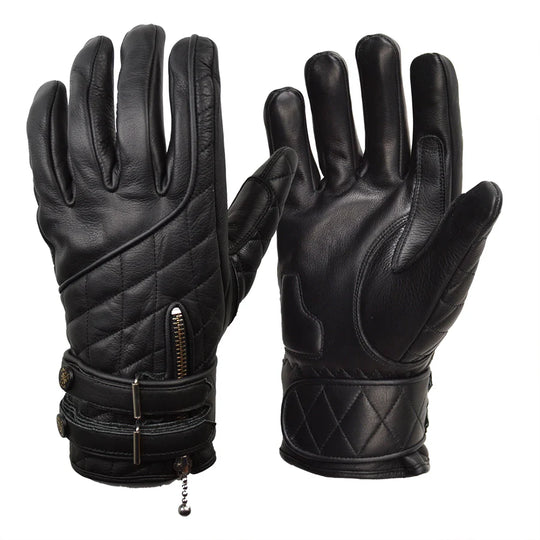 Goldtop - Quilted Cafe Racer Gloves - Black