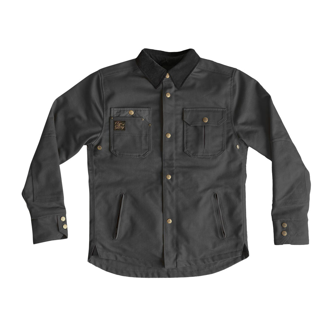 Age of Glory Runaway Riding Shirt in Black – Front View, Cord Collar and Buttoned Pockets