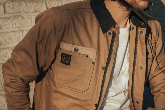Age of Glory Runaway Riding Shirt in Desert Khaki – Close up Collar and Pocket Detail