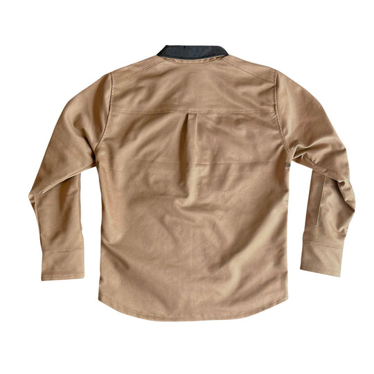 Age of Glory Runaway Riding Shirt in Desert Khaki – Back View, Cord Collar