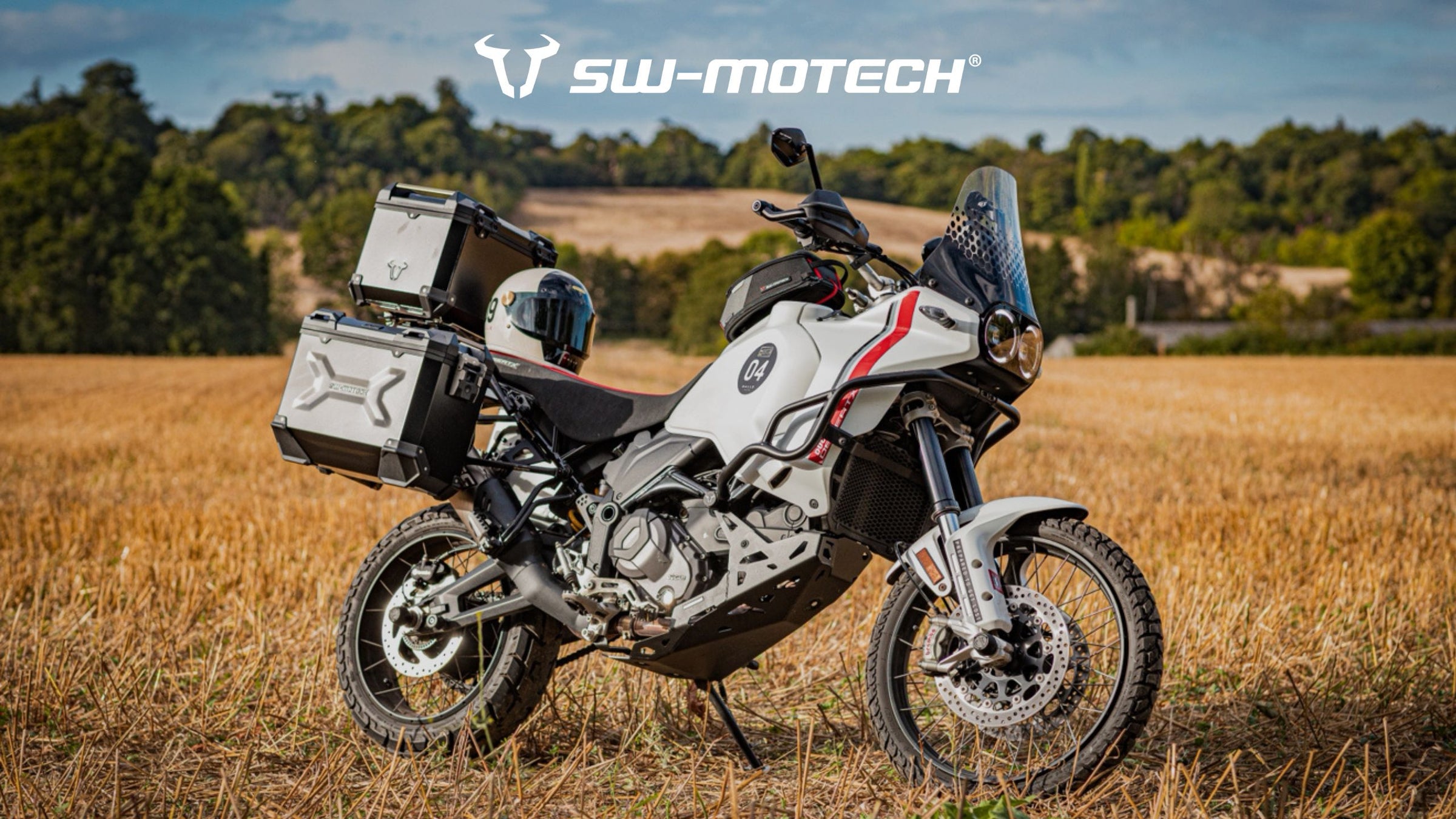 Ducati DesertX at Loseley Park with SW-Motech luggage and protection build by Machinehead Moto