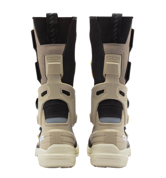 Sidi Taurus GTX Boots in Sand Ochre, back view.
