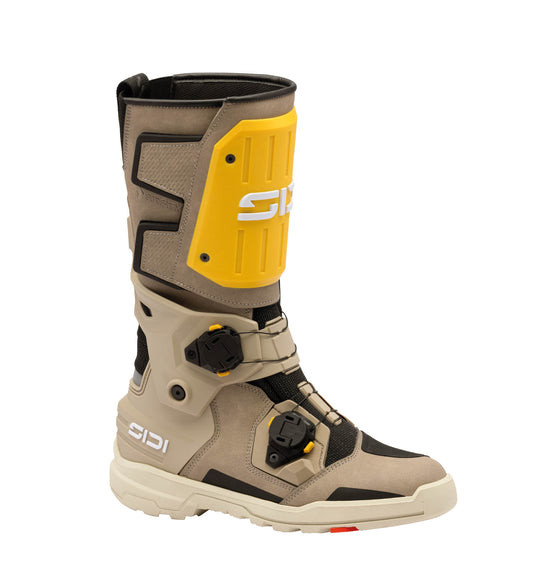 Sidi Taurus GTX Boots in Sand Ochre, angled side view.
