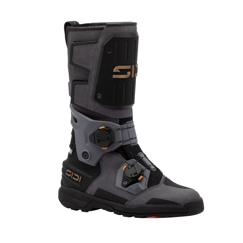 Sidi Taurus GTX Storm Grey Motorcycle Boot, three-quarter side view.

