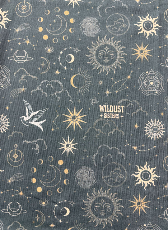 Wildust Sisters Moonchild neck tube laid flat showing full pattern