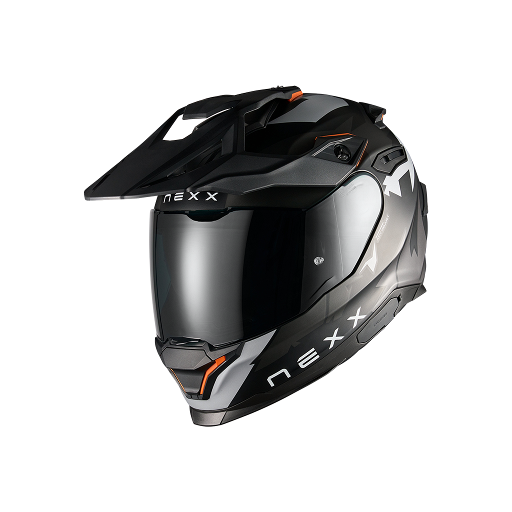 Front left view of Nexx Y.TRAVL Primal Helmet- Black Grey