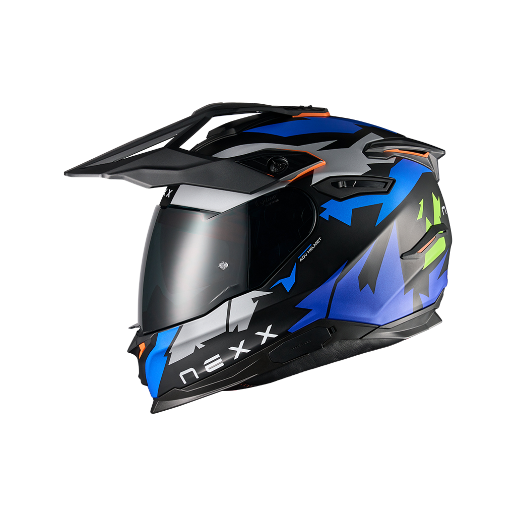 Left side view of Nexx Y.TRAVL Primal Helmet - Blue Neon
