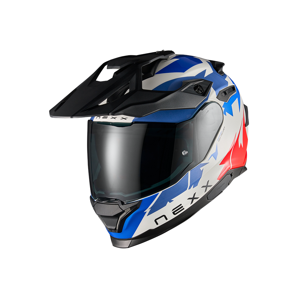 Front left view of Nexx Y.TRAVL Primal Helmet - Blue Red
