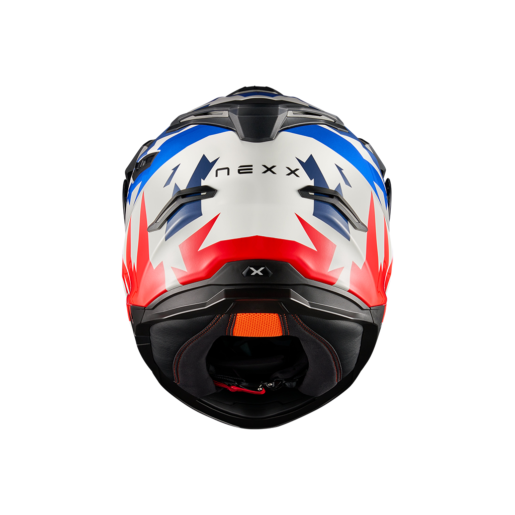 Rear view of Nexx Y.TRAVL Primal Helmet - Blue Red