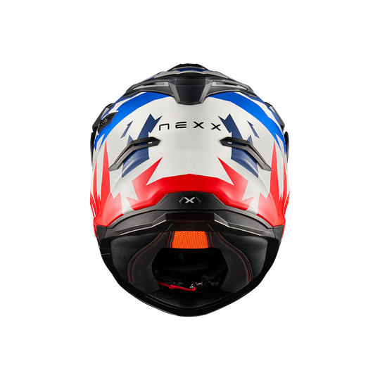 Rear view of Nexx Y.TRAVL Primal Helmet - Blue Red